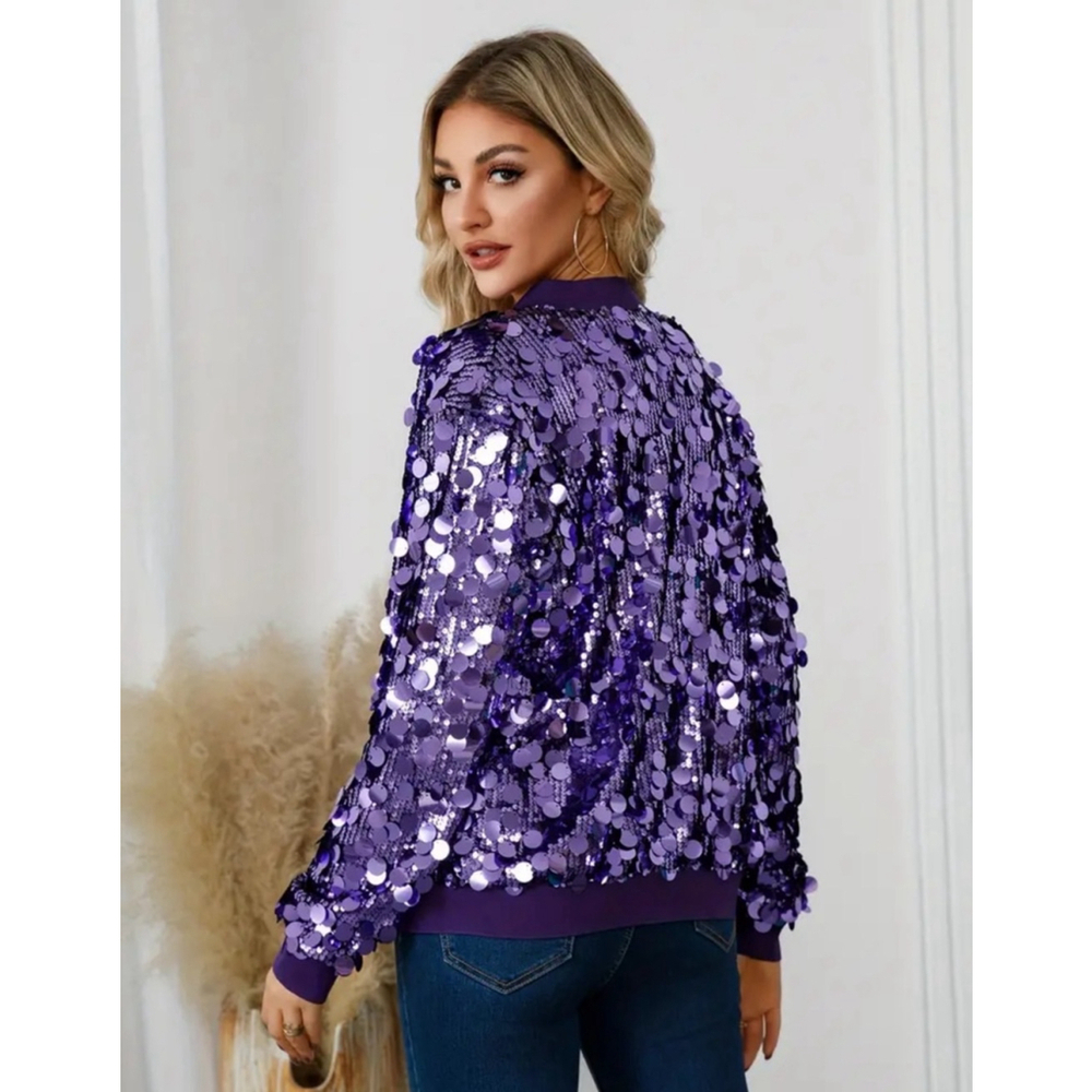 Purple Sequin Zipper Front Jacket - Picture 2 of 8